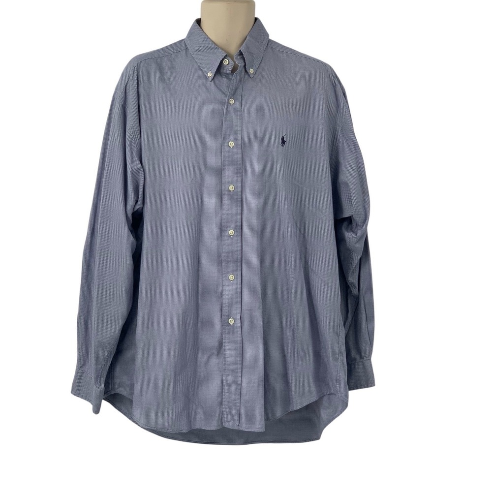Ralph Lauren Blake Men's Long Sleeve Button Down Shirt Blue Houndstooth Size XL